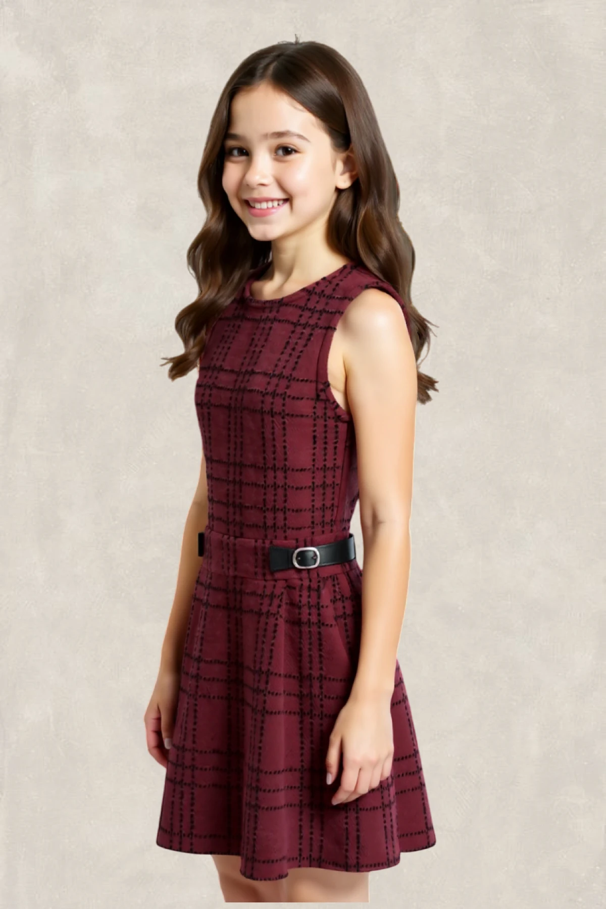 Çift Tokalı Ekose Elbise