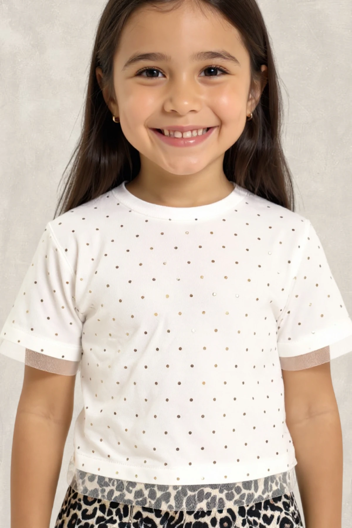 Altın Varak Baskılı Tüllü T-Shirt