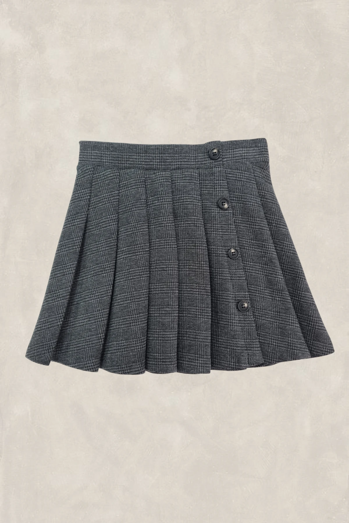 Antrasit, Jakarlı, Pileli Düğme Detaylı Etek