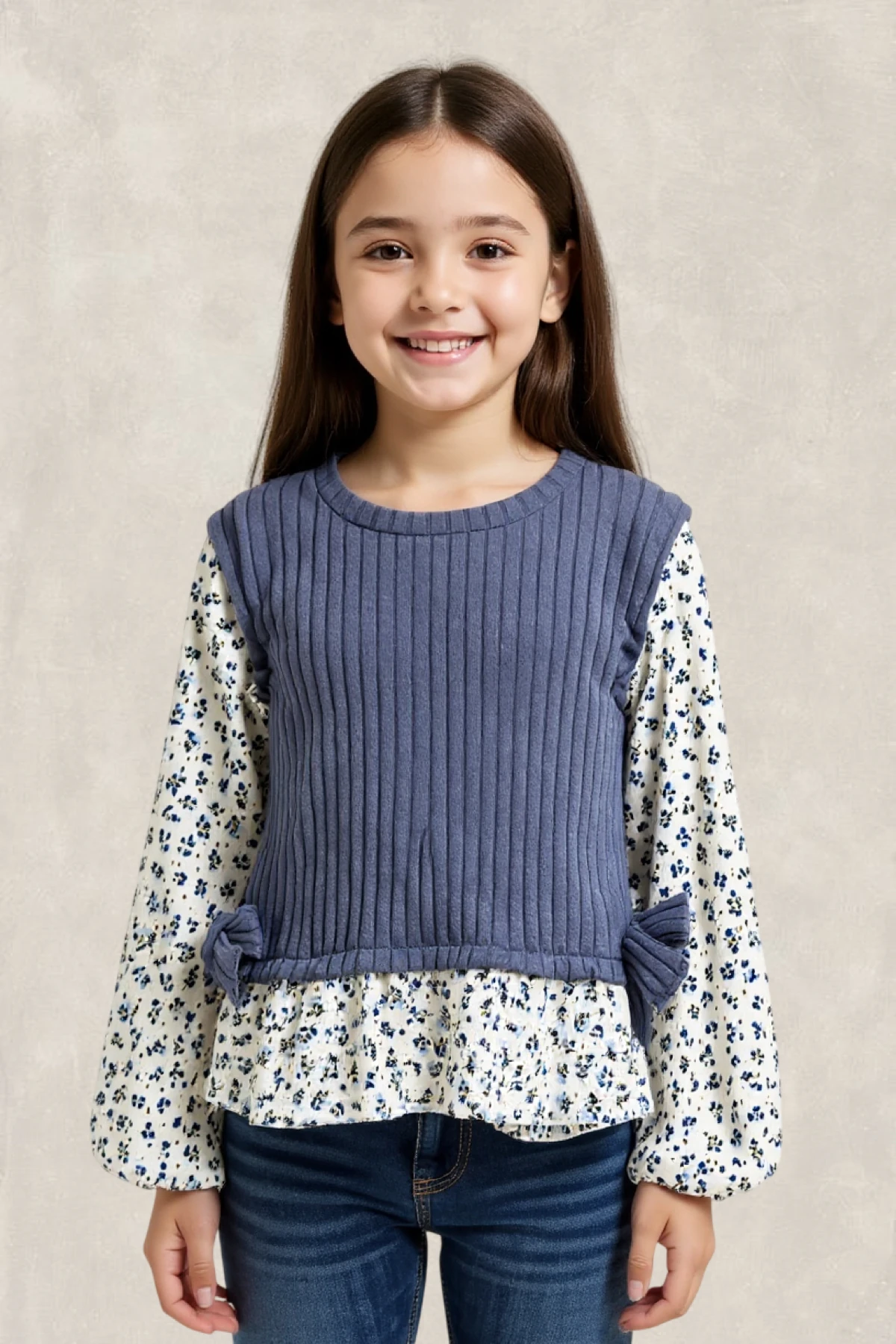 Kurdeleli Kombine Triko Yelekli Bluz