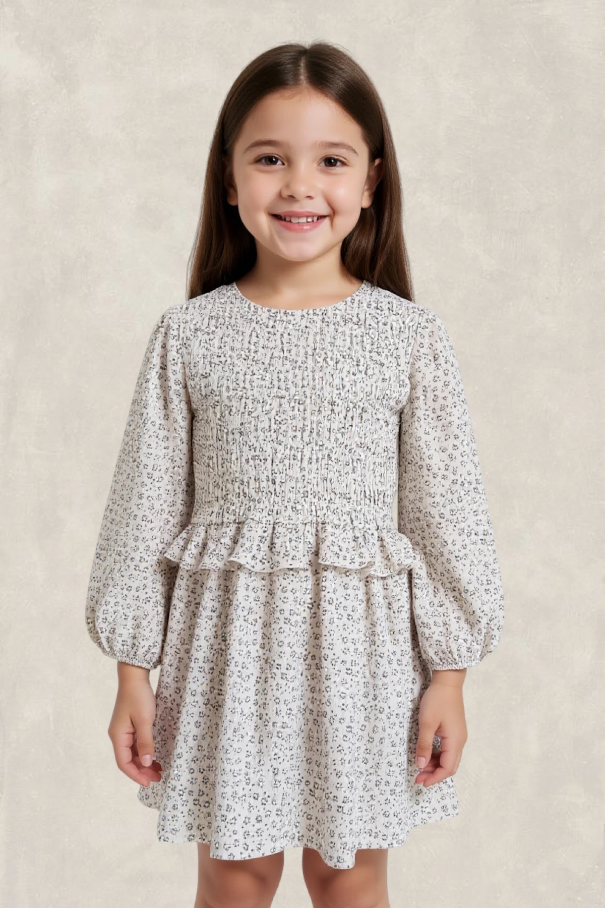 Büzgülü Çiçek Desenli Elbise