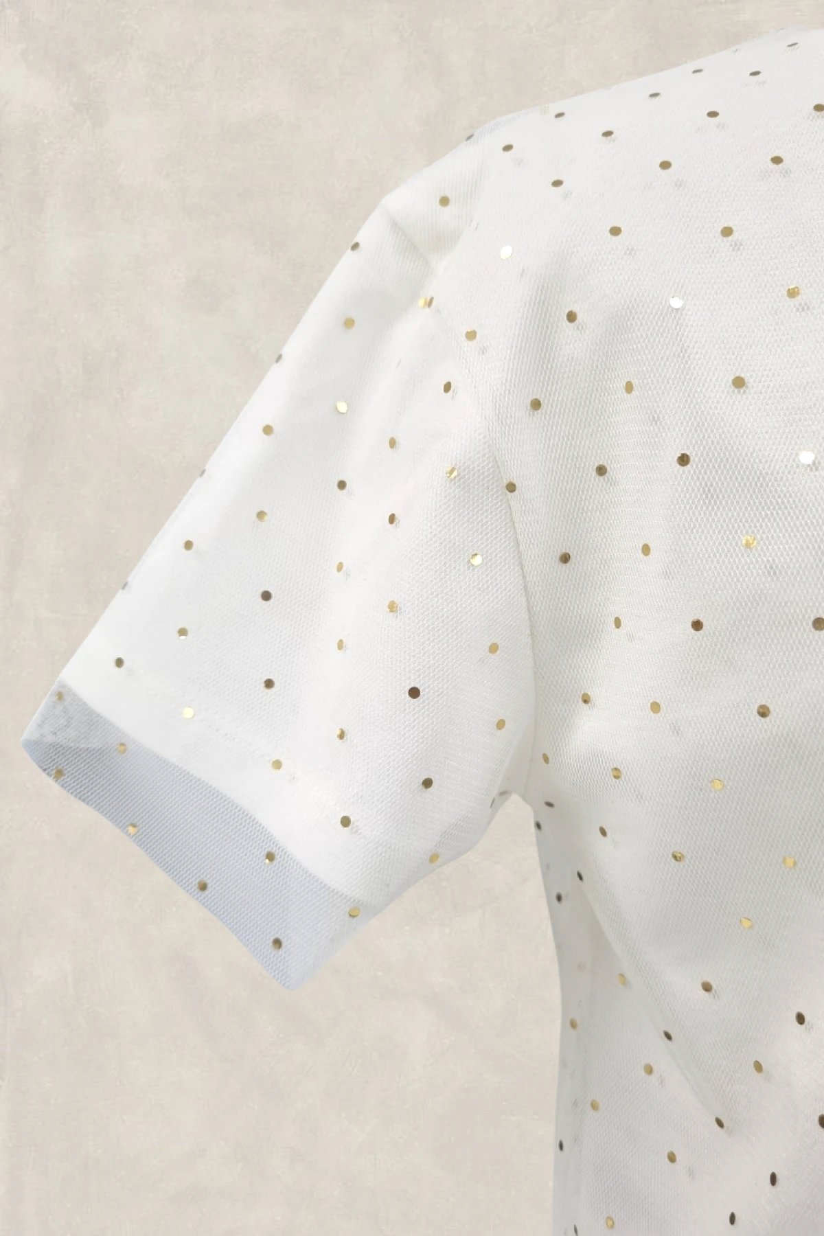 Altın Varak Baskılı Tüllü T-Shirt