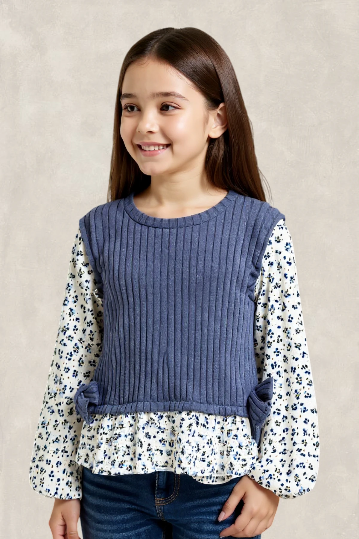 Kurdeleli Kombine Triko Yelekli Bluz