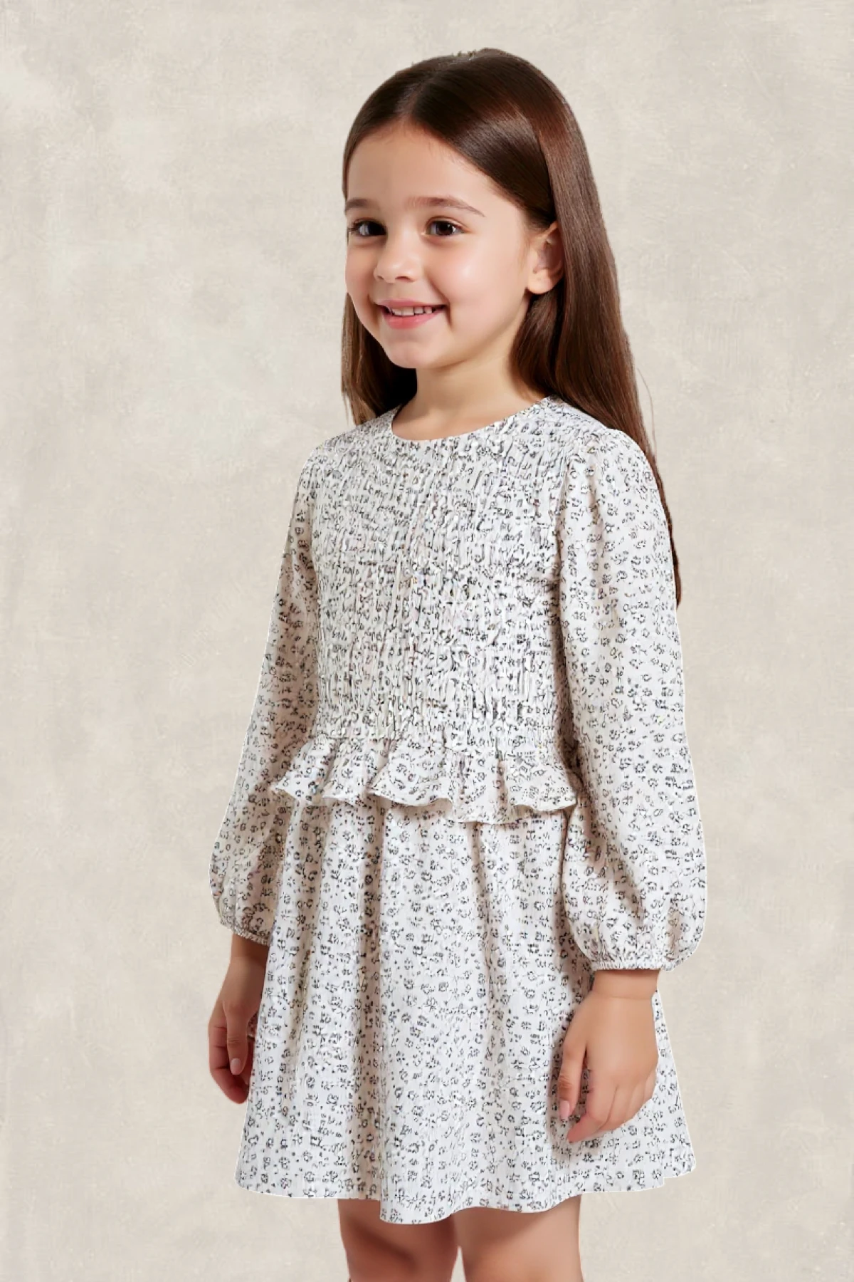 Büzgülü Çiçek Desenli Elbise