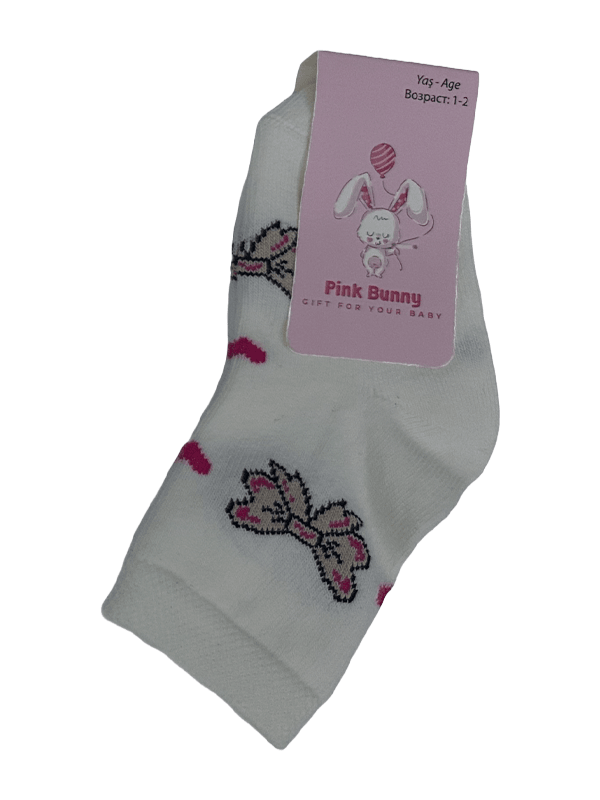 Pink Bunny Fiyonk Desenli Çocuk Yazlık Çorap Seti
