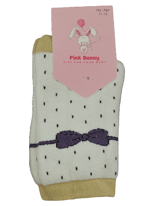 Pink Bunny Kurdele Mini Fiyonk Havlu Çocuk Çorap Seti 