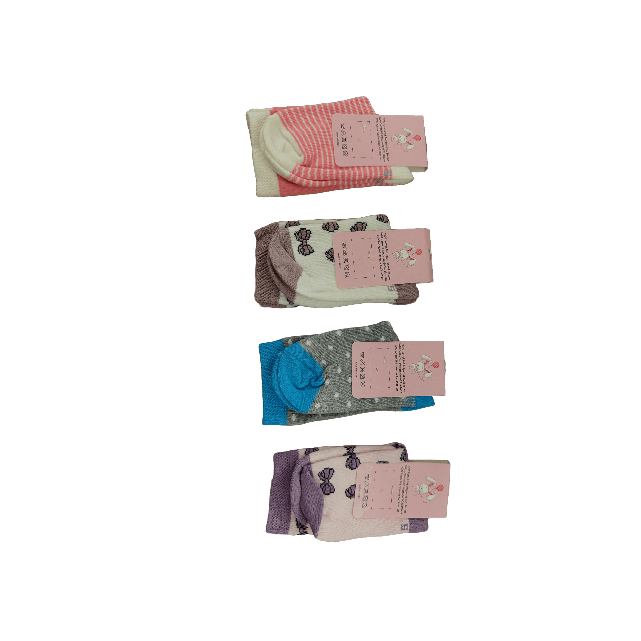 Pink Bunny Kurdele Desenli Çocuk Soket Çorap Seti 