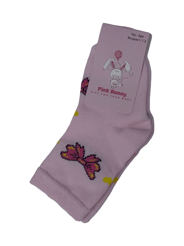 Pink Bunny Fiyonk Desenli Çocuk Yazlık Çorap Seti