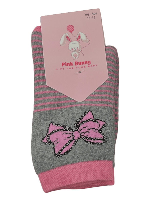 Pink Bunny Kurdele Mini Fiyonk Havlu Çocuk Çorap Seti 