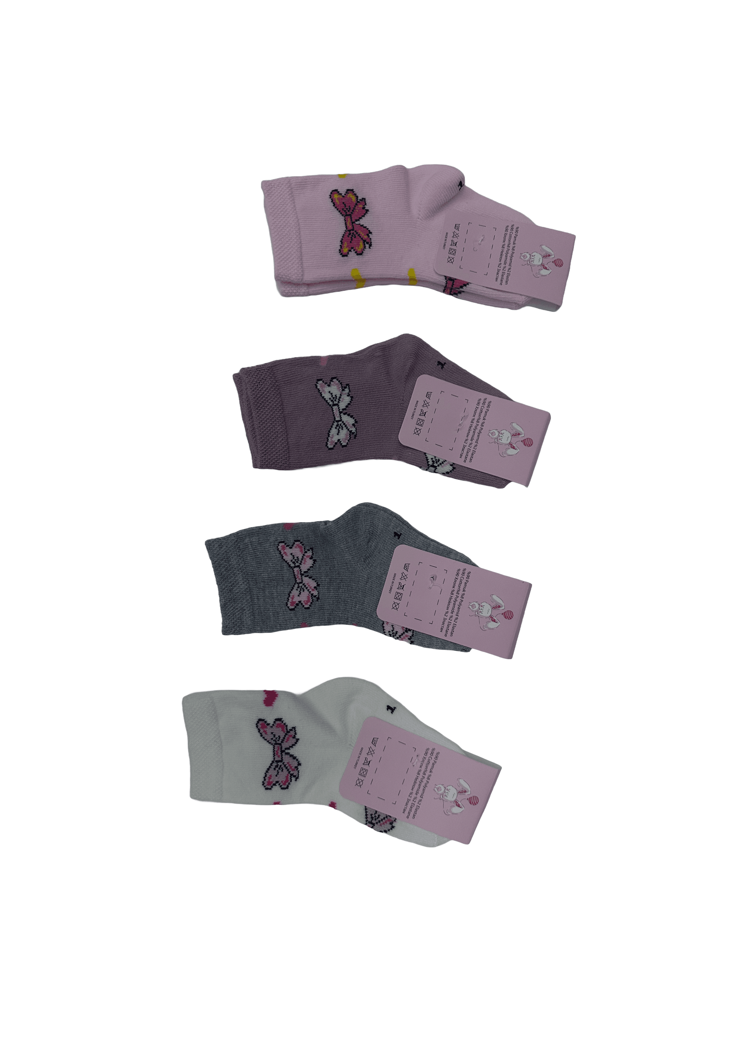 Pink Bunny Fiyonk Desenli Çocuk Yazlık Çorap Seti