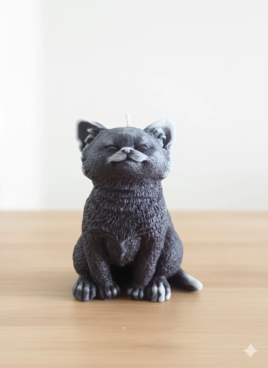 El Yapımı Kedi Figürlü Mum Tobby – %100 Soya Wax, Dekoratif ve Doğal