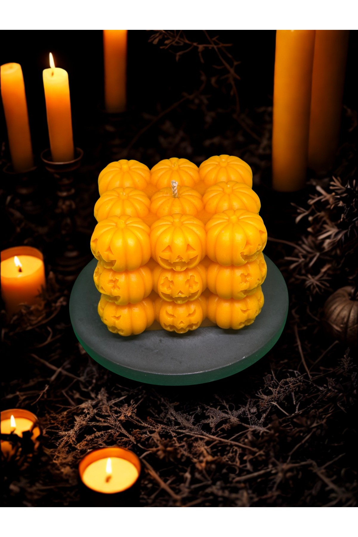 El Yapımı Halloween Bal Kabaklı Bubble Mum – Cadılar Bayramı Dekoratif Soya Mum
