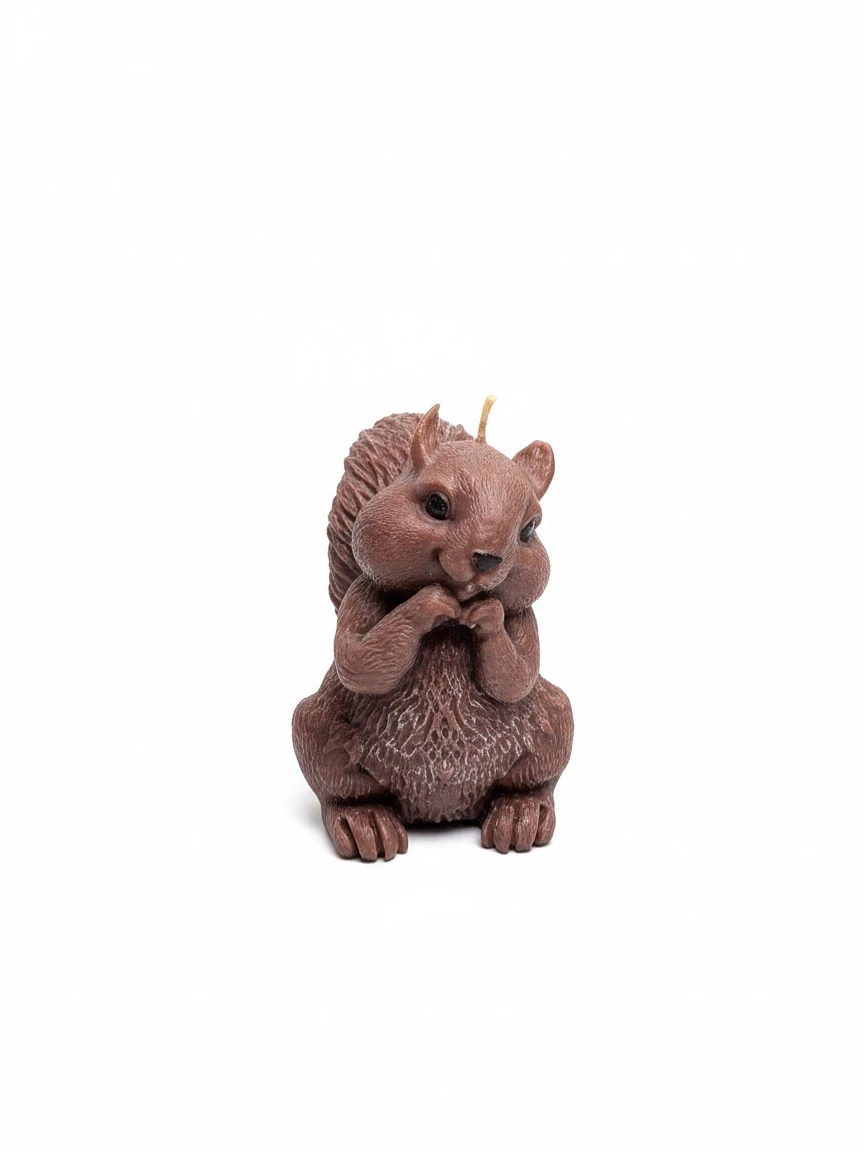El Yapımı Sincap Figürlü Dekoratif Mum | Doğal Soya Wax 