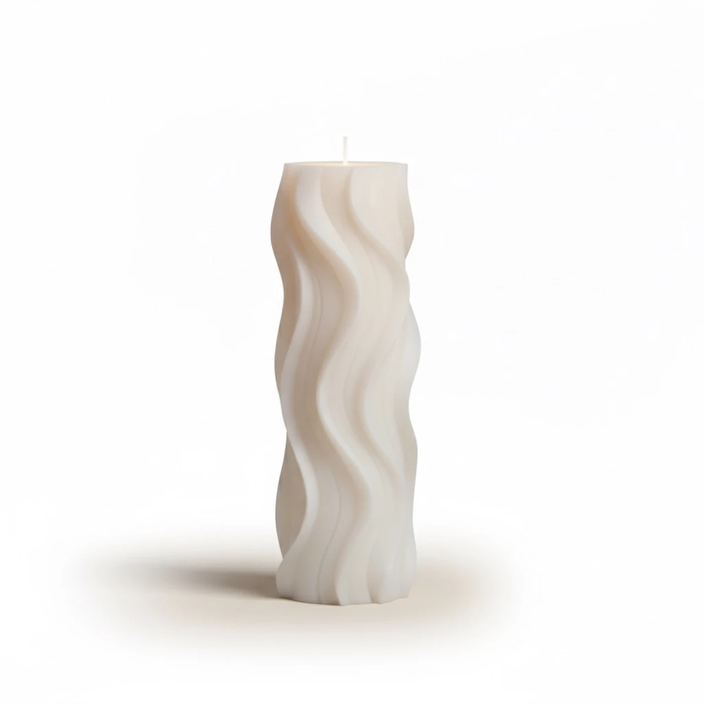 Dalga Formlu Dekoratif Mum No.4 – El Yapımı Soya Mum | Modern ve Zarif Tasarım 