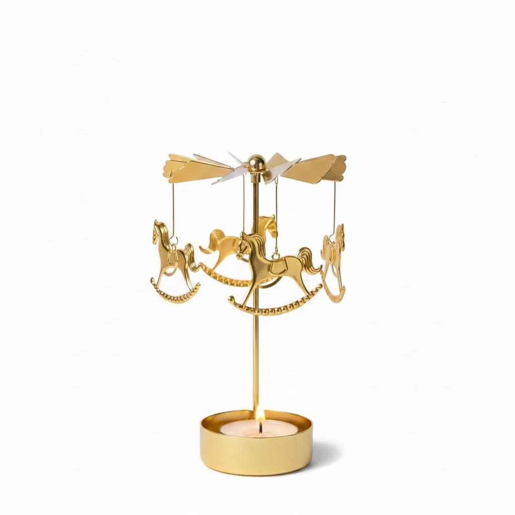 Atlı Karınca Desenli Altın Metal Dönen Mumluk