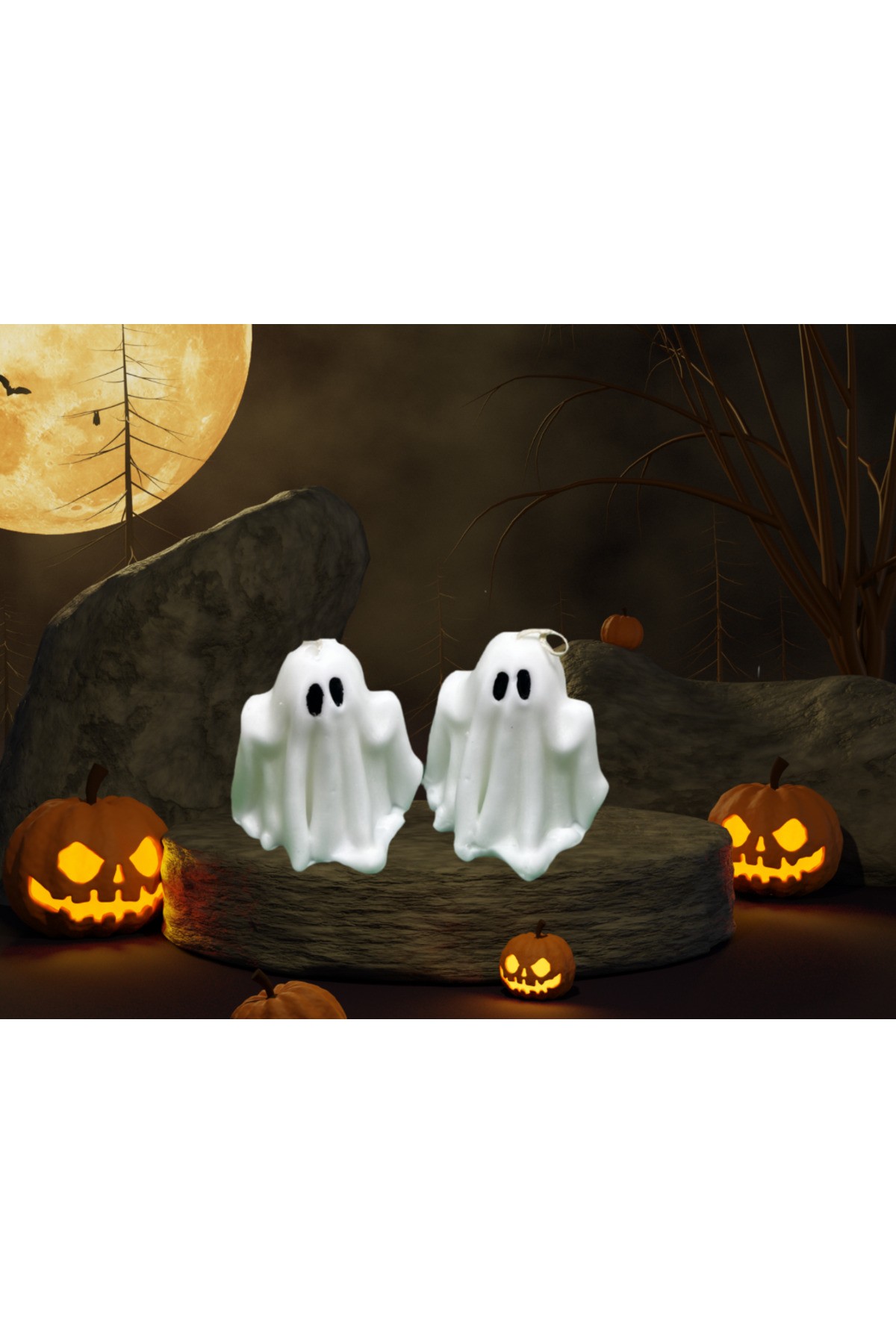 İkili Hayalet Mum Seti – El Yapımı Halloween Cadılar Bayramı Dekoratif Mum