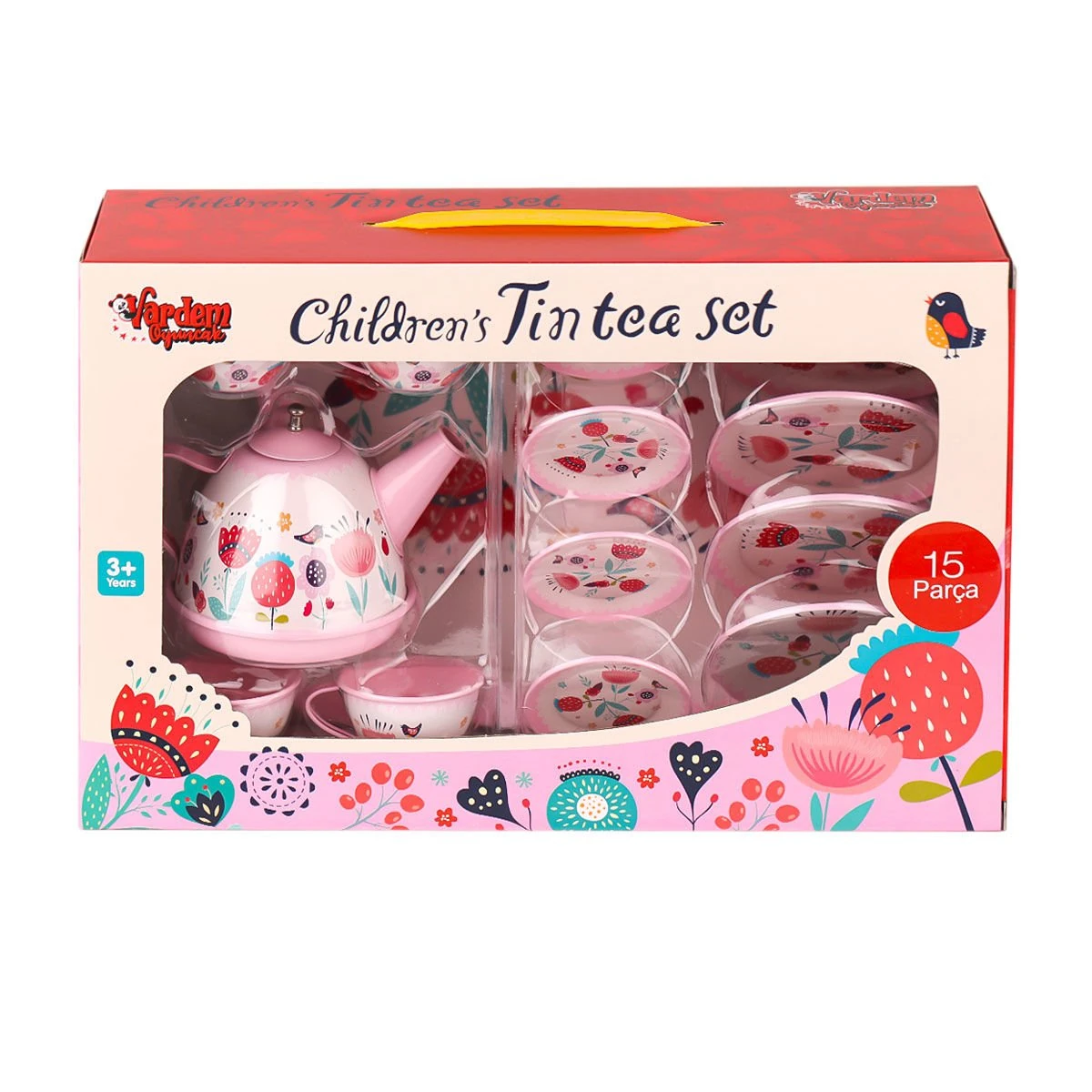 Çiçek Desenli Metal Çay Seti 15 Parça