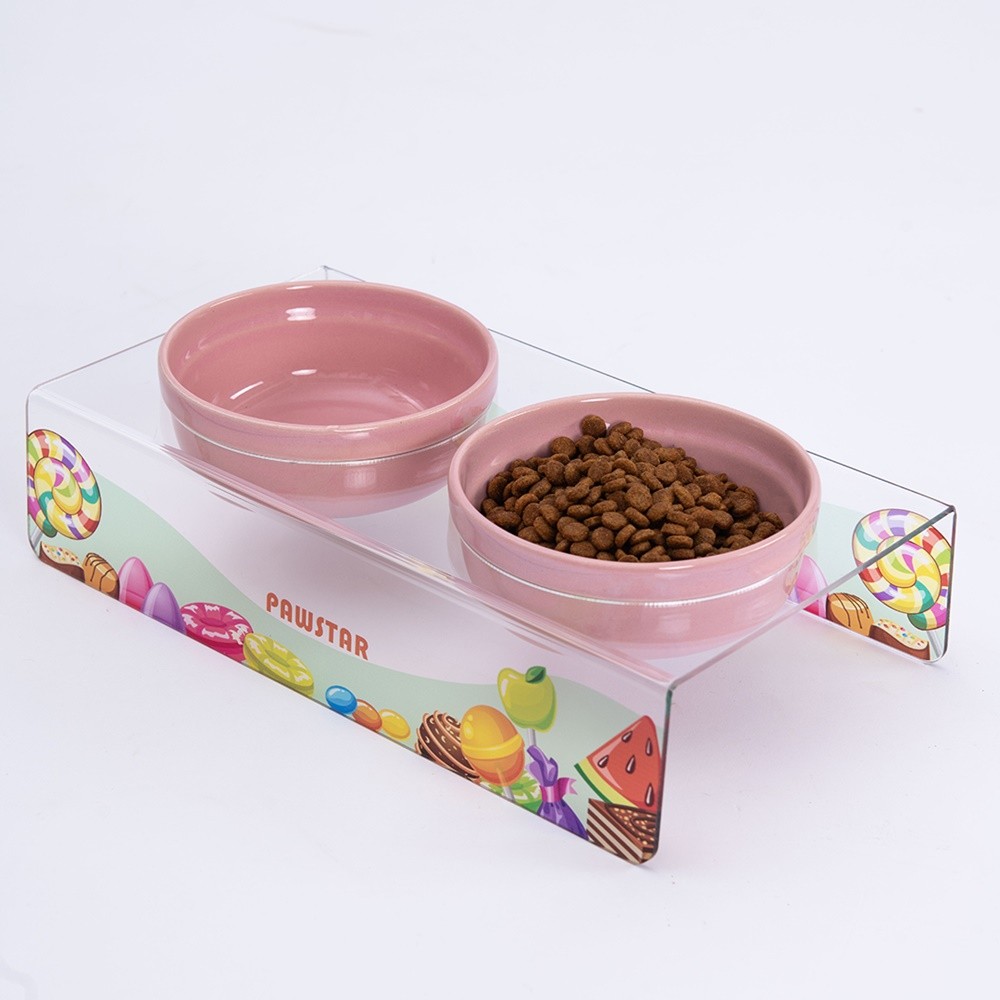 PMK019 Candy-İkili Seramik-Pleksi Mama ve Su Kabı