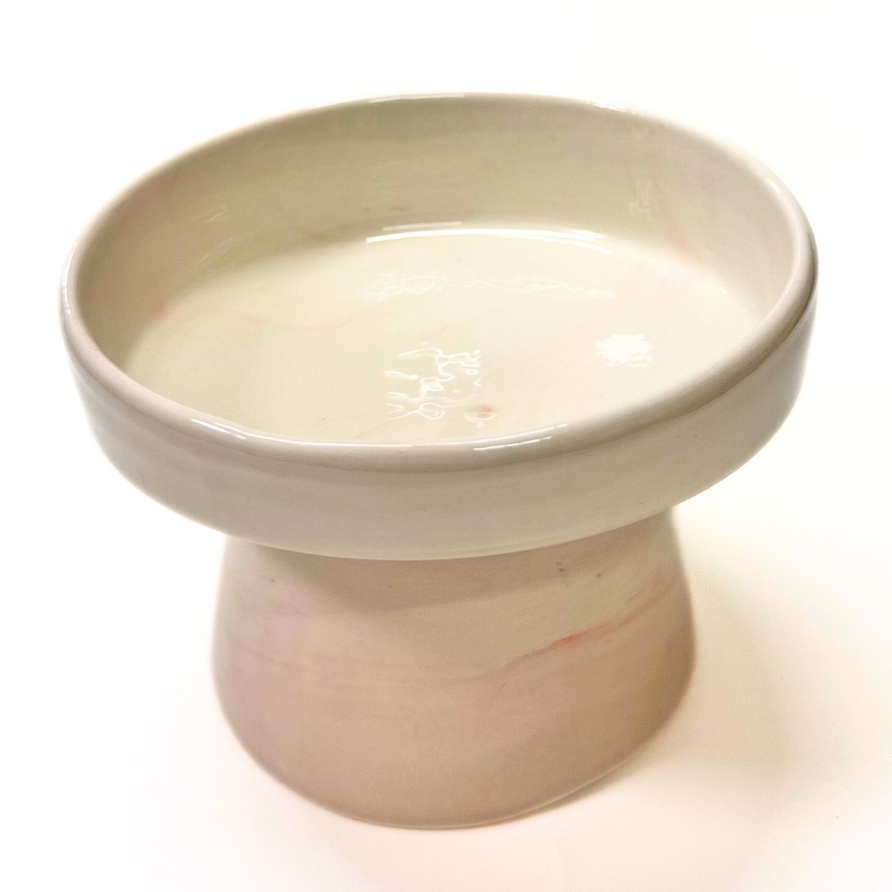 PS25-04- Eğimli Yüksek Seramik Mama Kabı – 350 ml- Pembe Desen