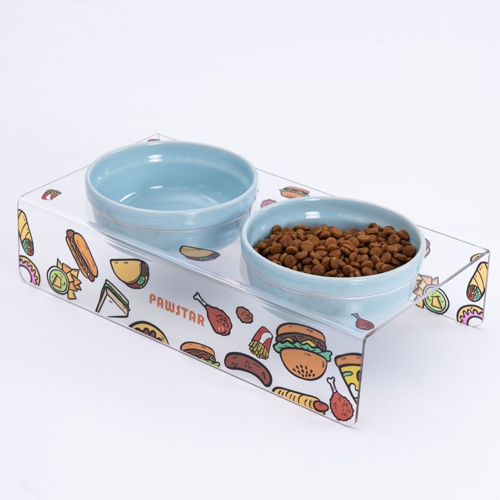 PMK021 Fast Food-İkili Seramik-Pleksi Mama ve Su Kabı