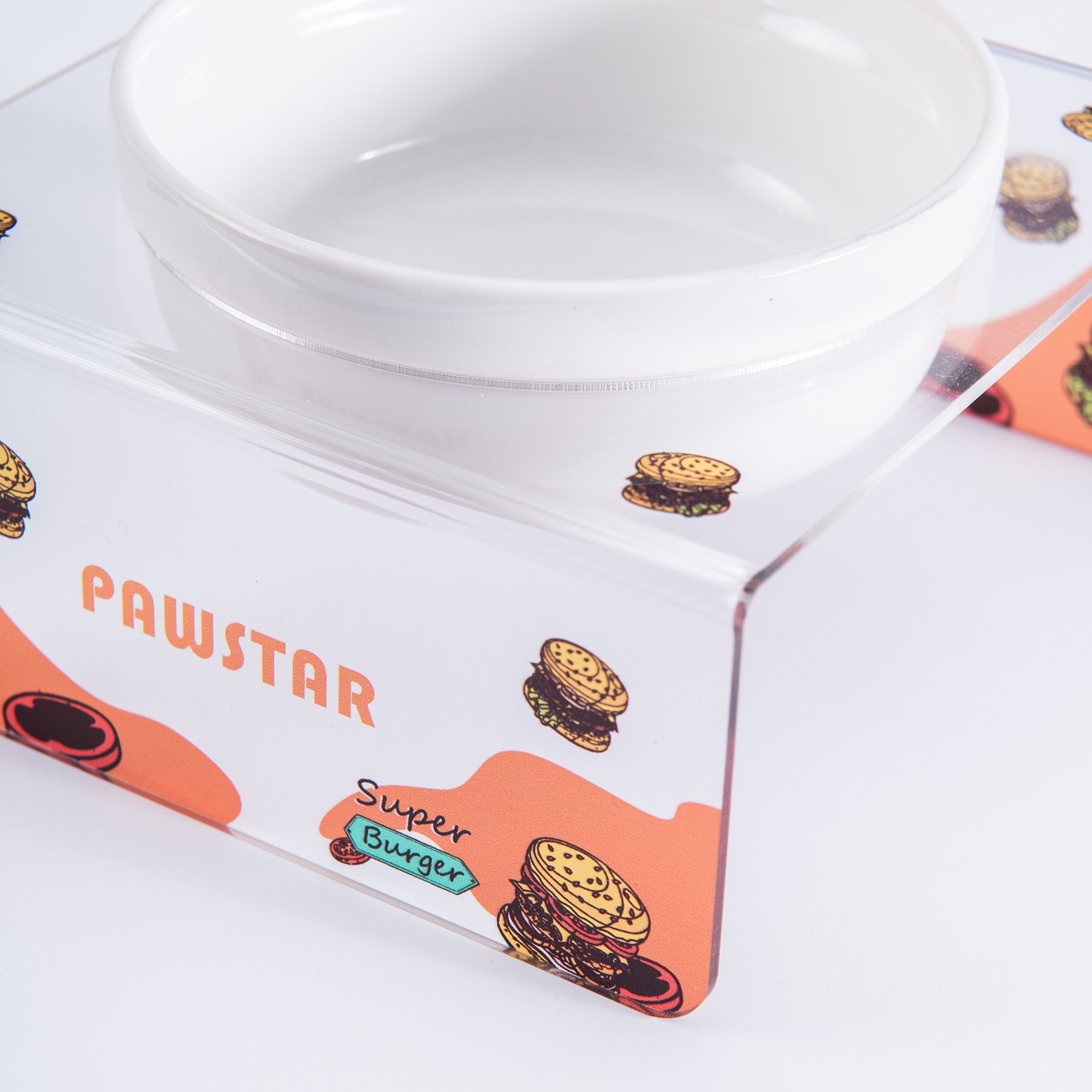 PMK024 Super Burger-Tekli Seramik-Pleksi Mama ve Su Kabı