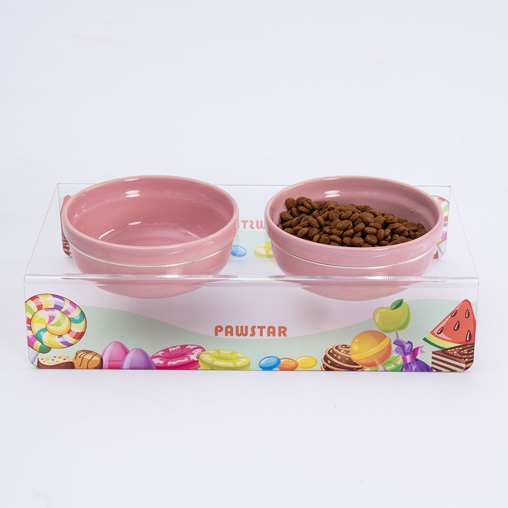 PMK019 Candy-İkili Seramik-Pleksi Mama ve Su Kabı