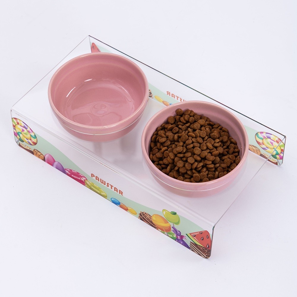 PMK019 Candy-İkili Seramik-Pleksi Mama ve Su Kabı