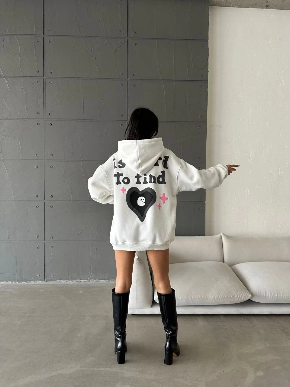 3 iplik şardonlu oversize true baskılı sweat Beyaz