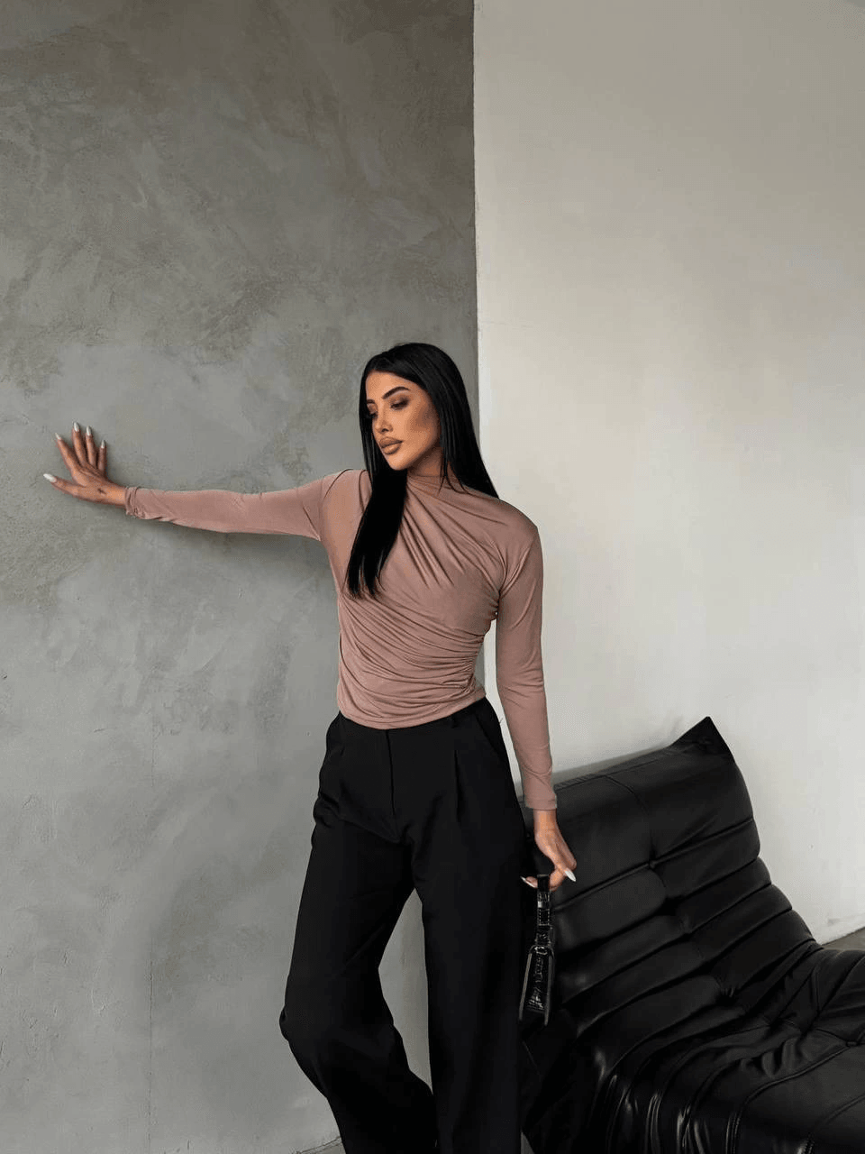 Yarım boğazlı bluz vizon f2245