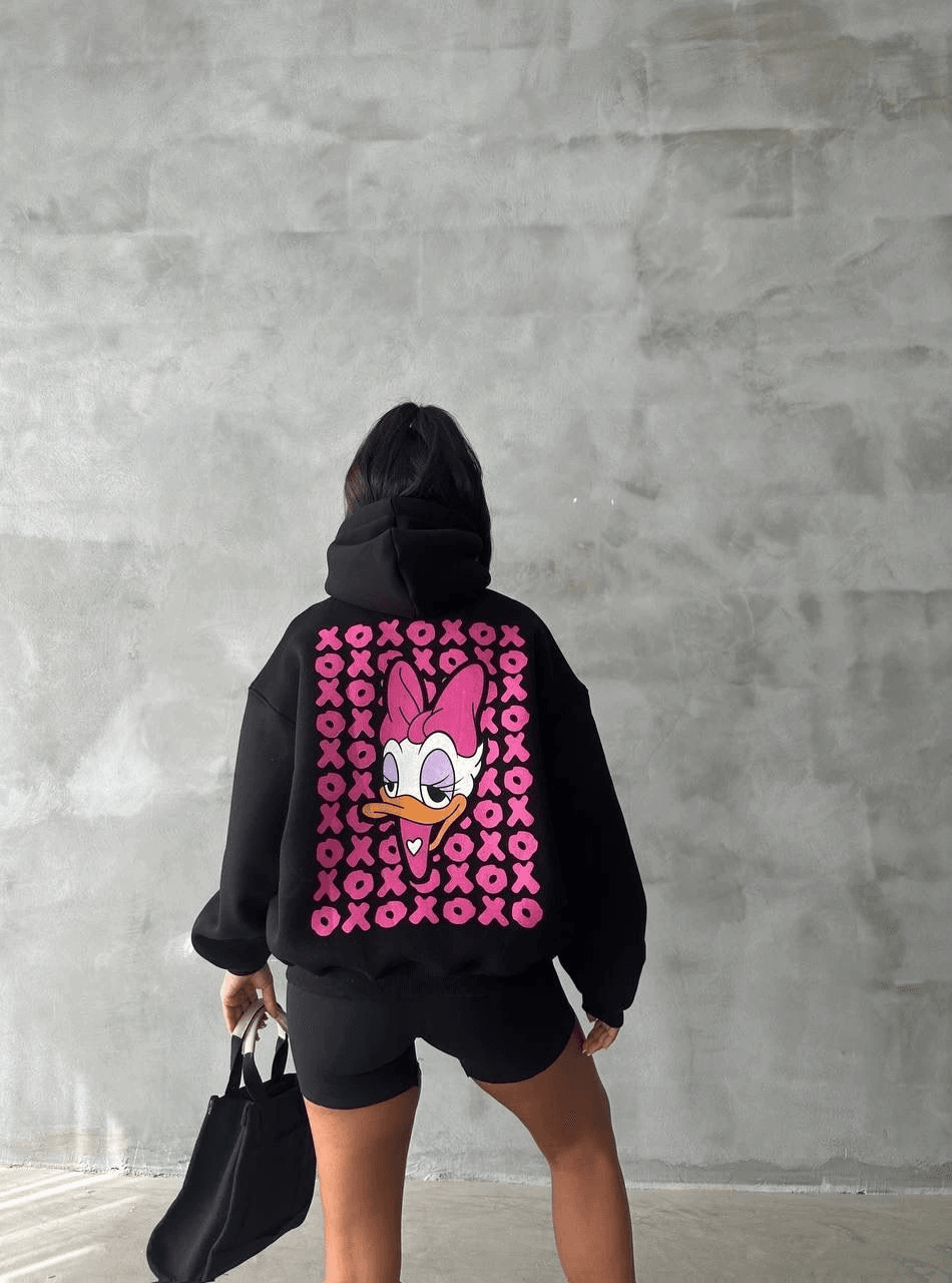 3 iplik şardonlu oversize compact ördek baskılı sweat siyah