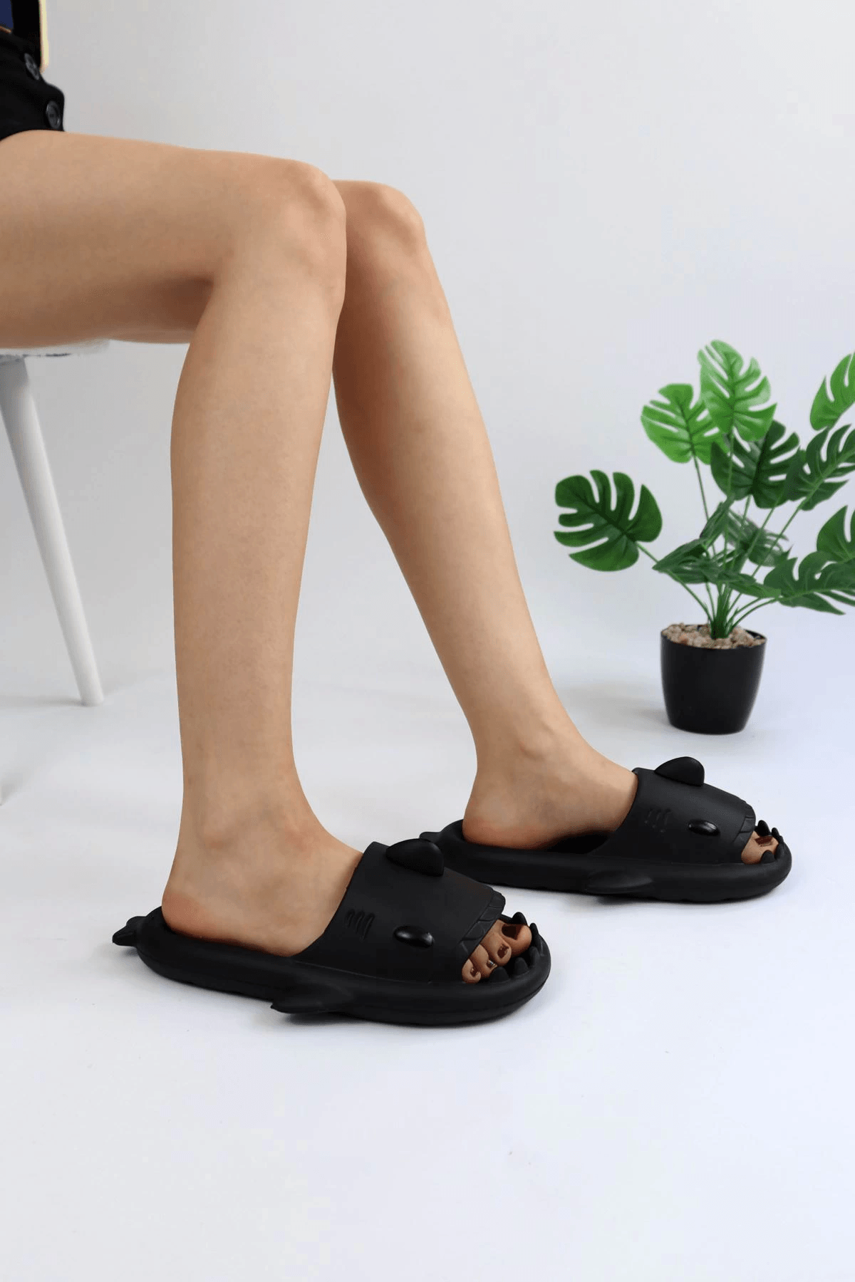 WG500 Köpekbalığı Siyah Unisex Tam Ortopedik Terlik Shark Slides