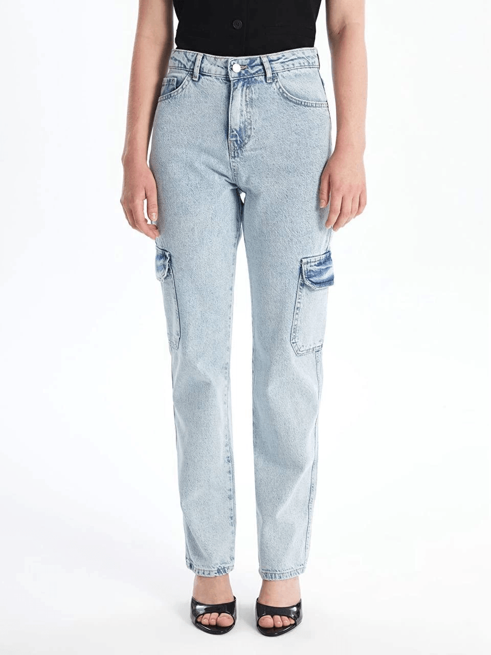 Kargo cep kar yıkama jeans pantolon