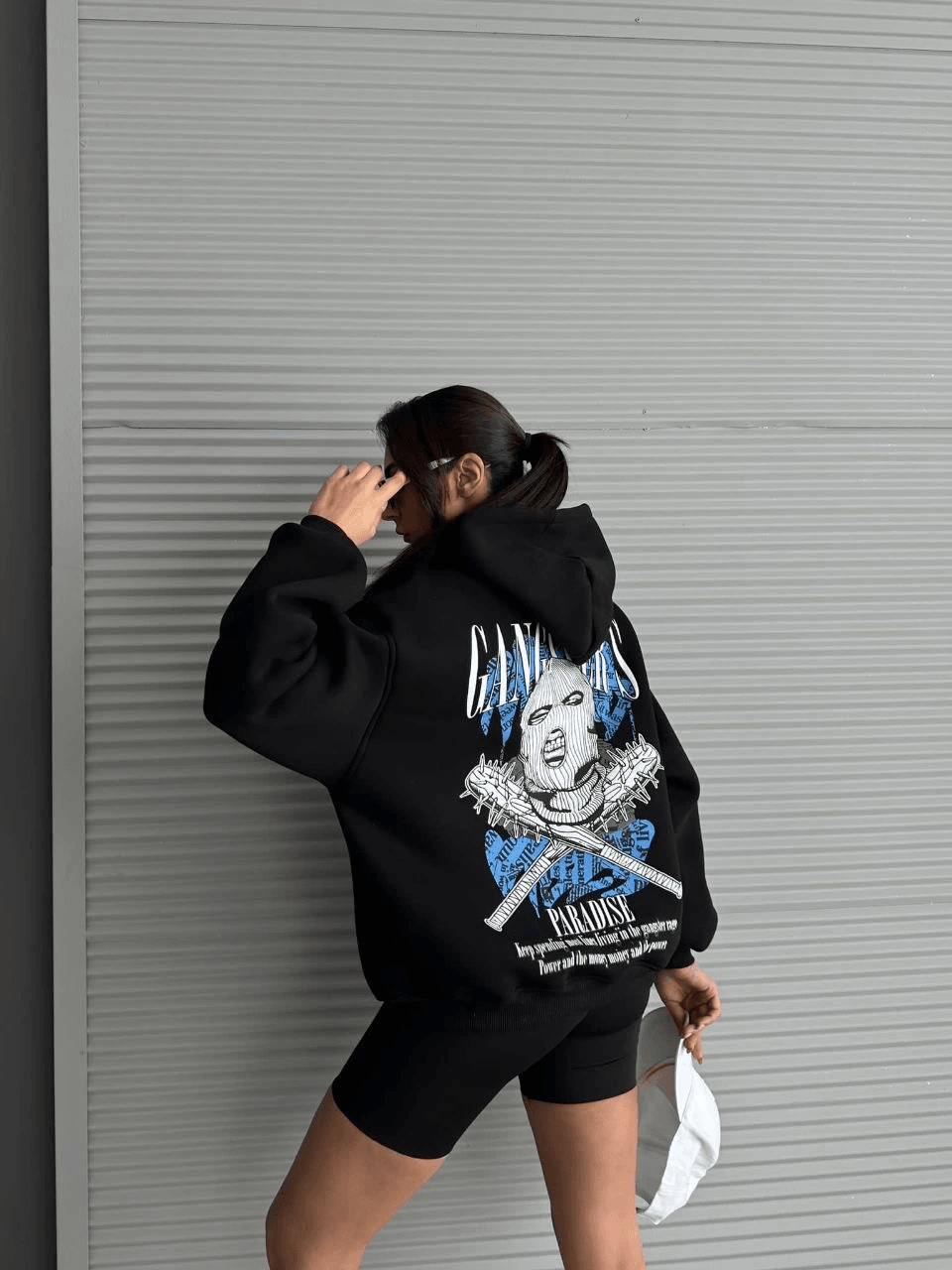 3 iplik şardonlu oversize compact kafa baskılı sweat siyah