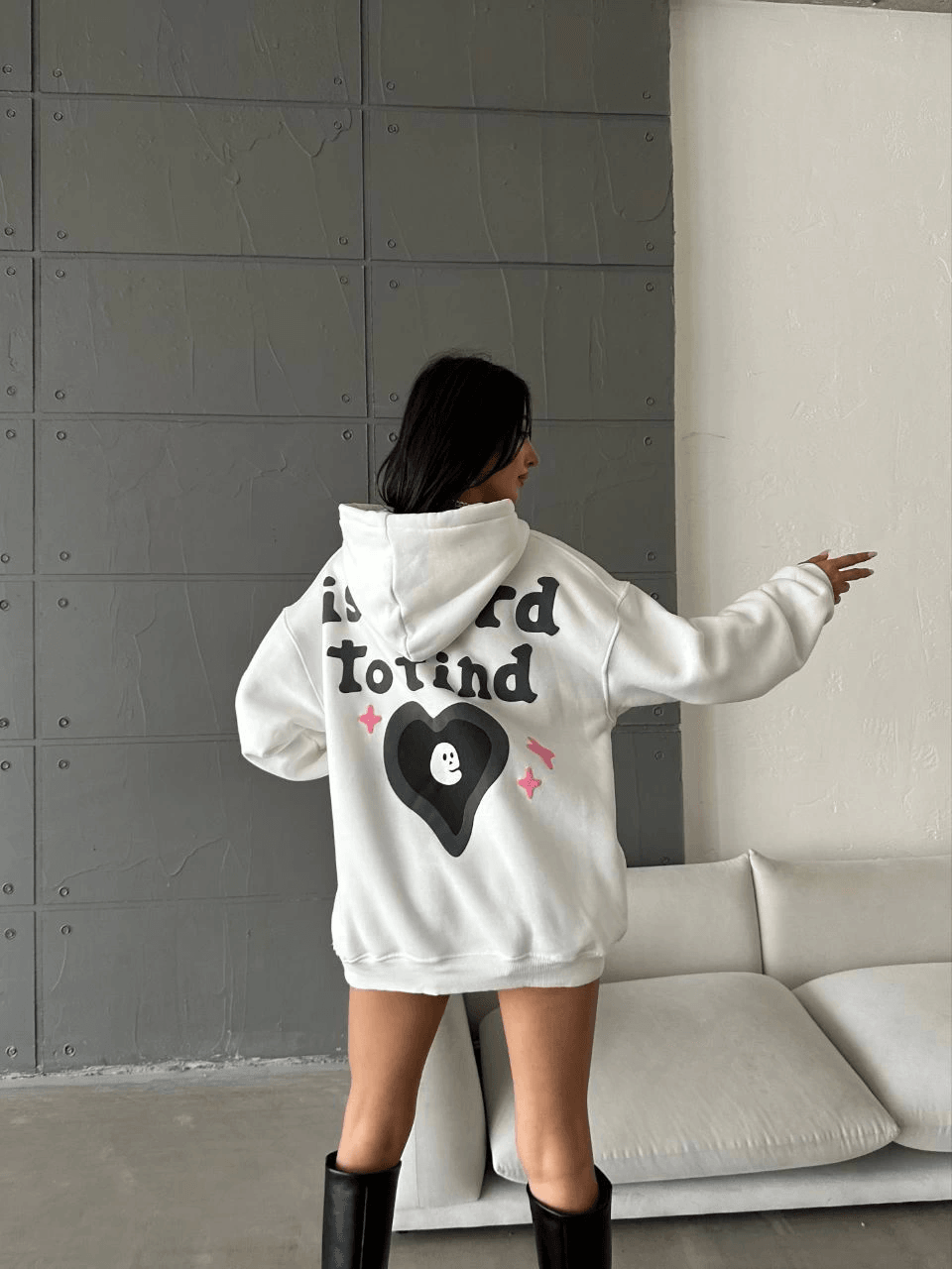 3 iplik şardonlu oversize compact true baskılı sweat Beyaz