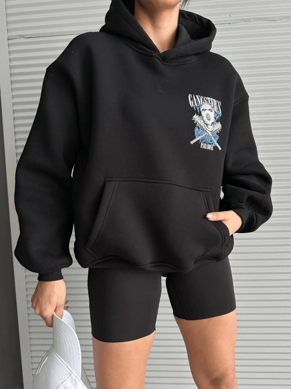 3 iplik şardonlu oversize compact kafa baskılı sweat siyah