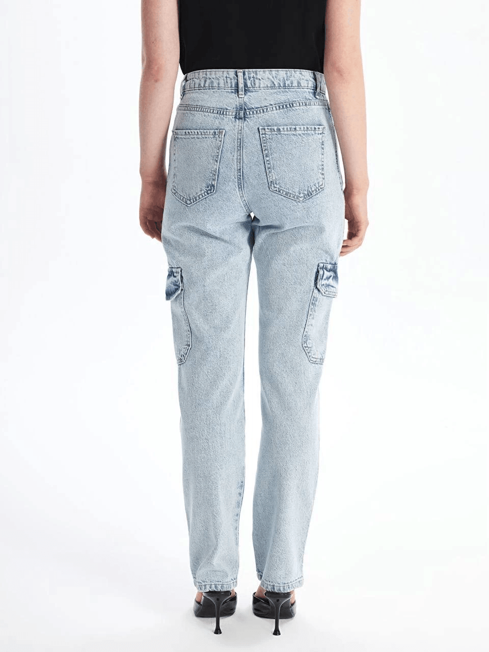 Kargo cep kar yıkama jeans pantolon