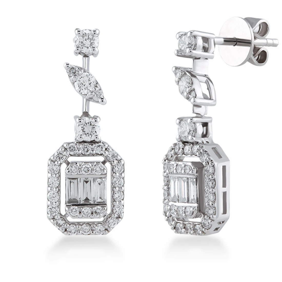 0,75 Karat Pırlanta Baget Tasarım Küpe