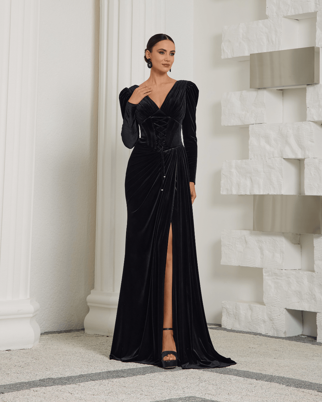 Black Lace Cape Evening Dress