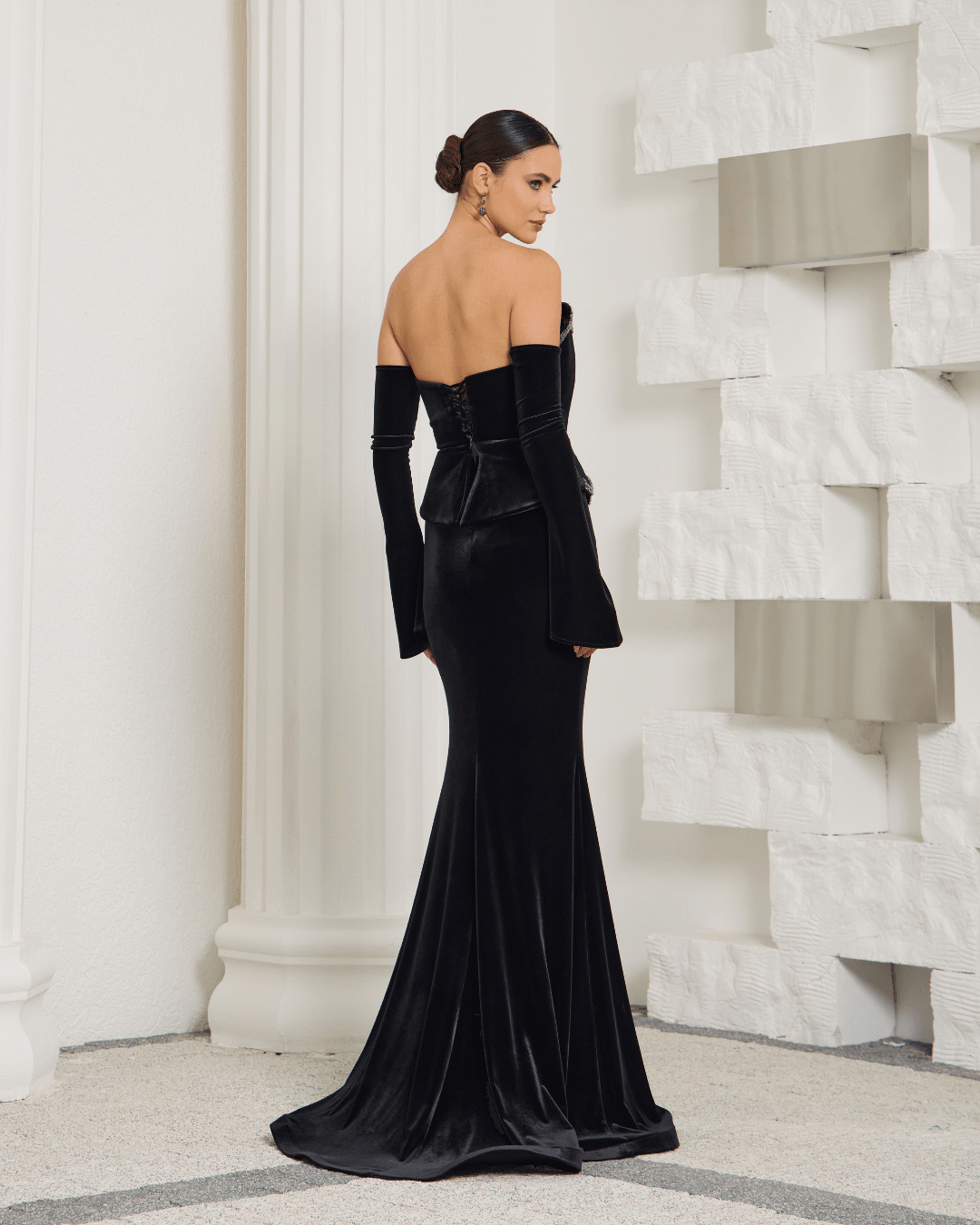 Black Velvet Strapless Evening Dress