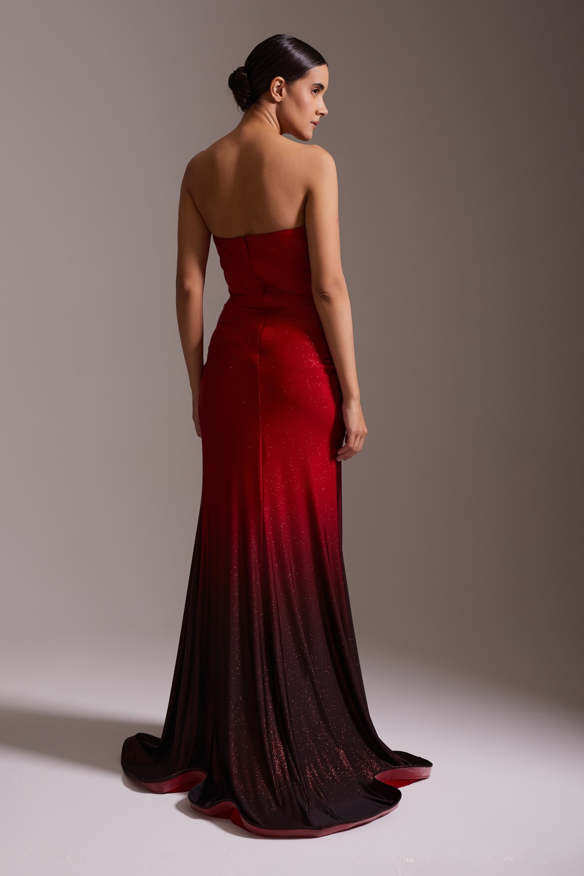 One Shoulder Slit Sparkly Evening Dress Red