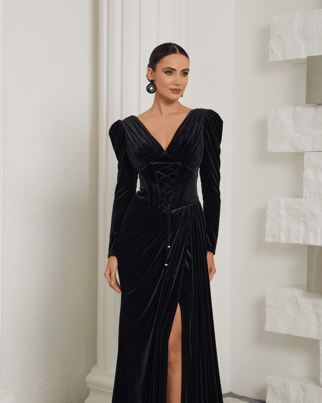 Black Lace Cape Evening Dress