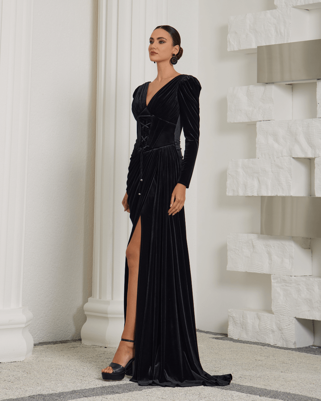 Black Lace Cape Evening Dress