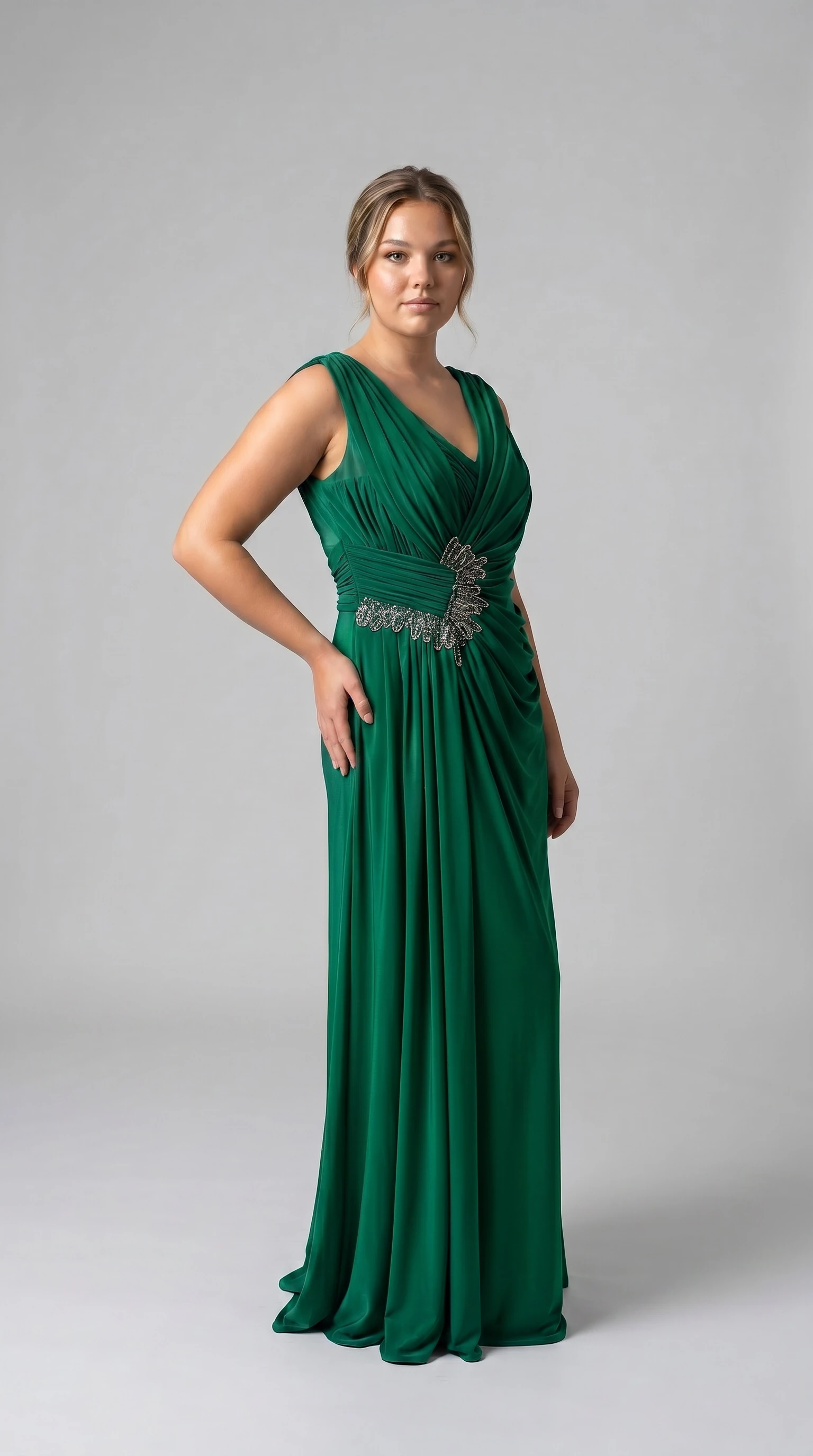 pearl green dress Pearl Modest V Neck Beaded Ruched High Low Chiffon Mother Of The Bride Dresses, Olive Green