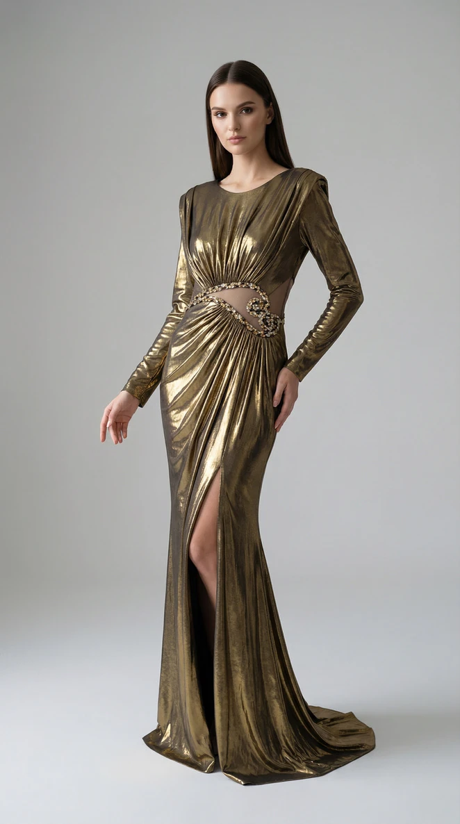 Metallic Lycra Gold Evening Dress
