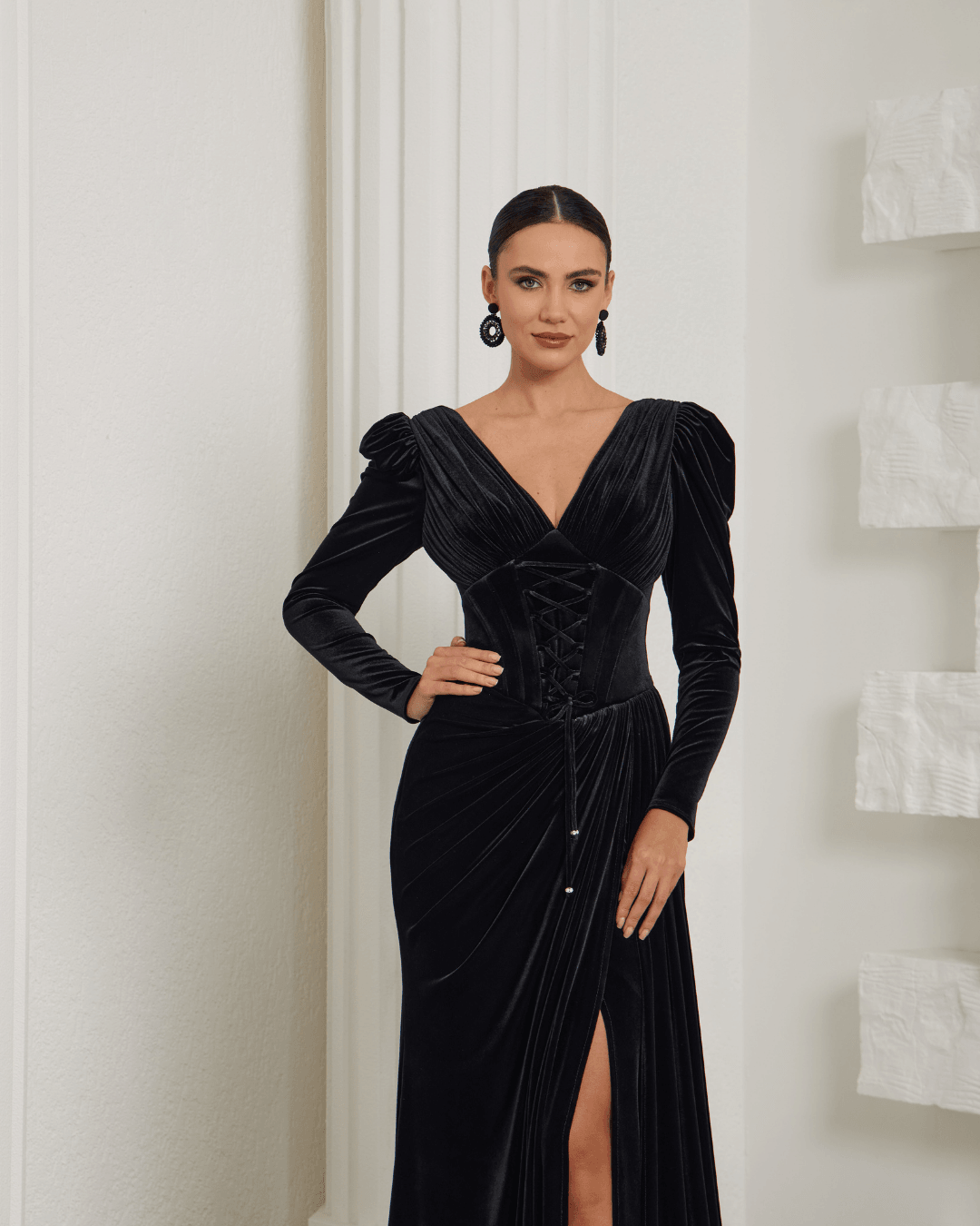 Black Lace Cape Evening Dress