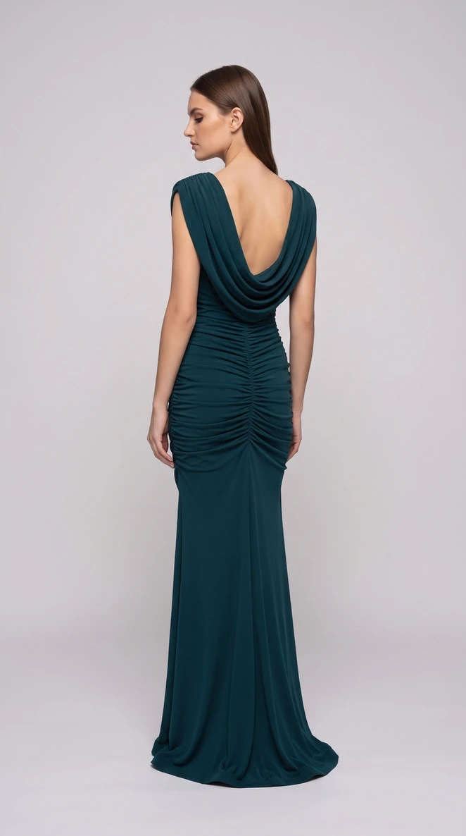 cowl neck dress emerald green Stone Detailed Draped Jersey Long Evening Size:EU 41 / US 9.5-10 INDIAN/PAKISTANI BRIDAL BOTTLE GREEN Custom Collection: Eid Silk with a cowl neckline