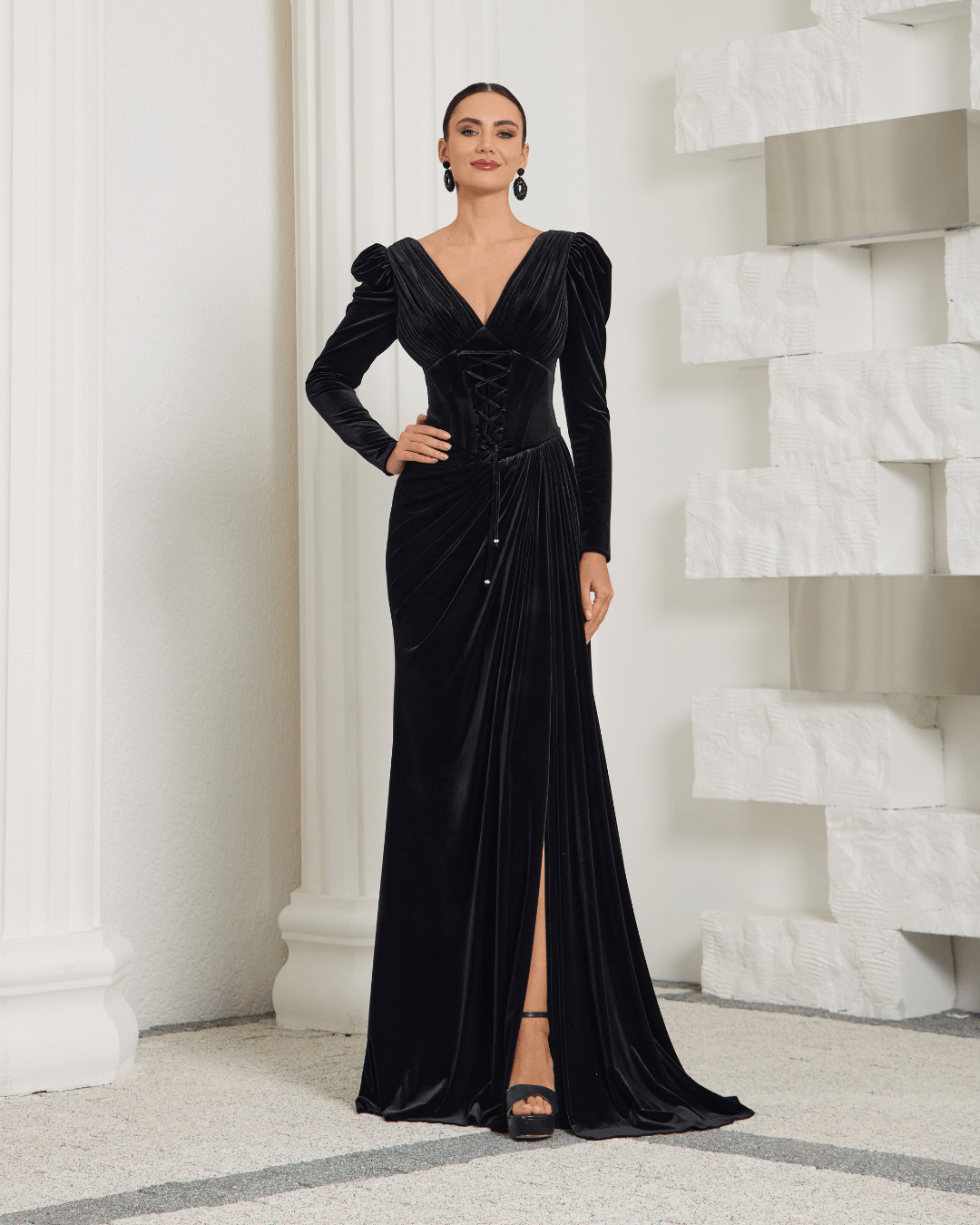 Black Lace Cape Evening Dress