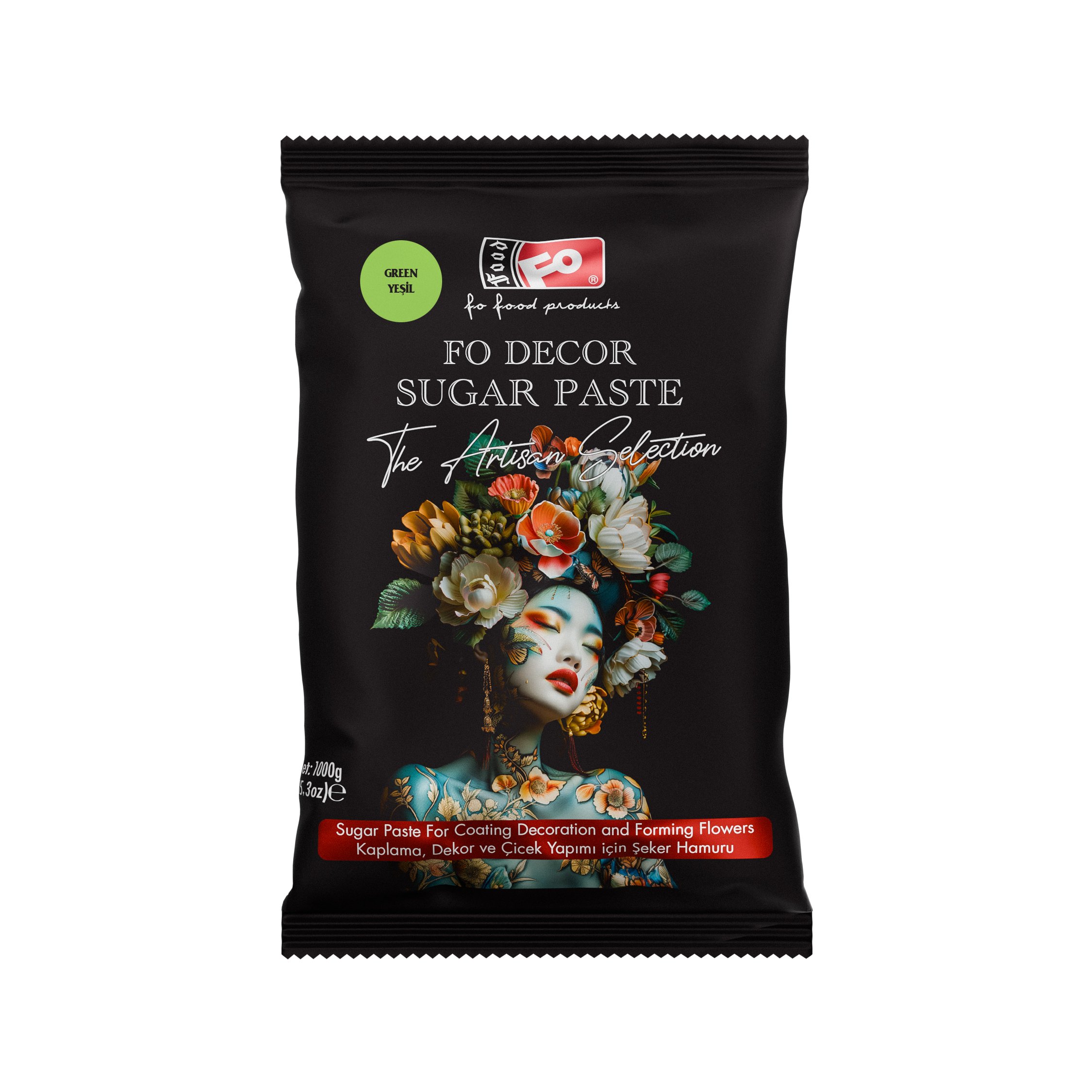 Yeşil Fodekor Kaplama, Dekor ve Çiçek Yapımı için Şeker Hamuru 1 kg