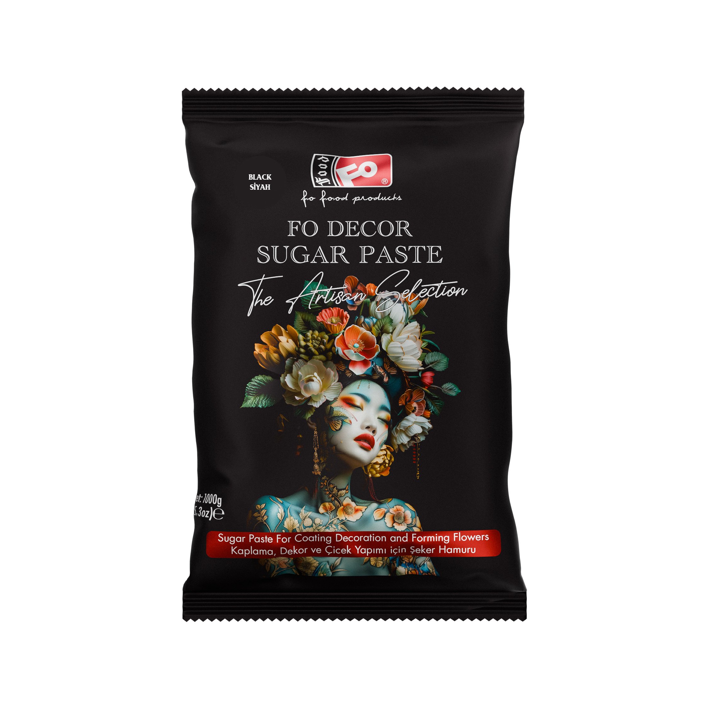Siyah Fodekor Kaplama, Dekor ve Çiçek Yapımı için Şeker Hamuru 1 kg