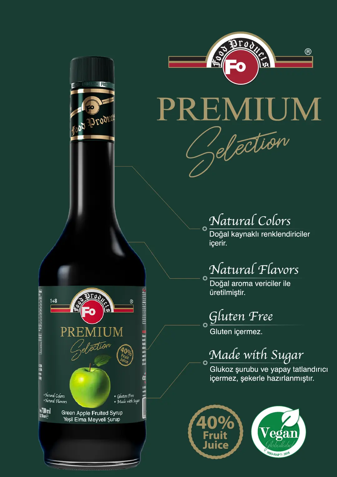 Yeşil Elma Meyveli Şurup – Premium 700 ml | FO | ₺ 555.50